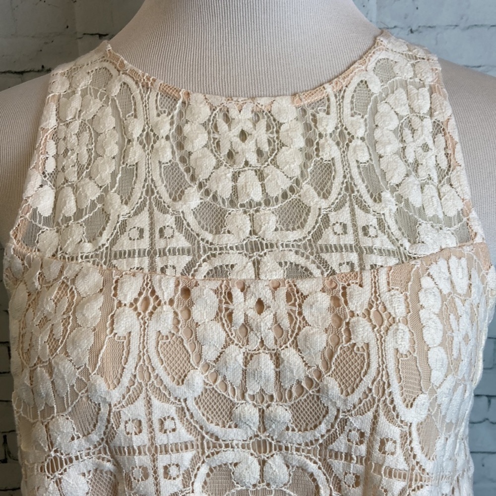 Free People Wallflower Cream Nude Lace Mini Dress Sz XS Feminine Cute Romantic - Picture 4 of 16